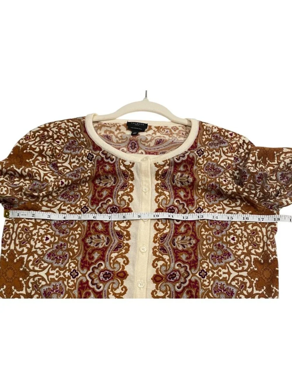 Talbots merino wool Paisley Button-Up Cardigan sweater MP